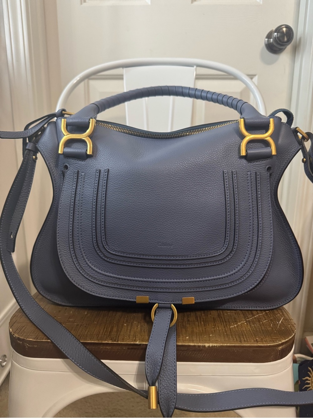 Chloe Blue Leather Marcie Medium Shoulder Bag
